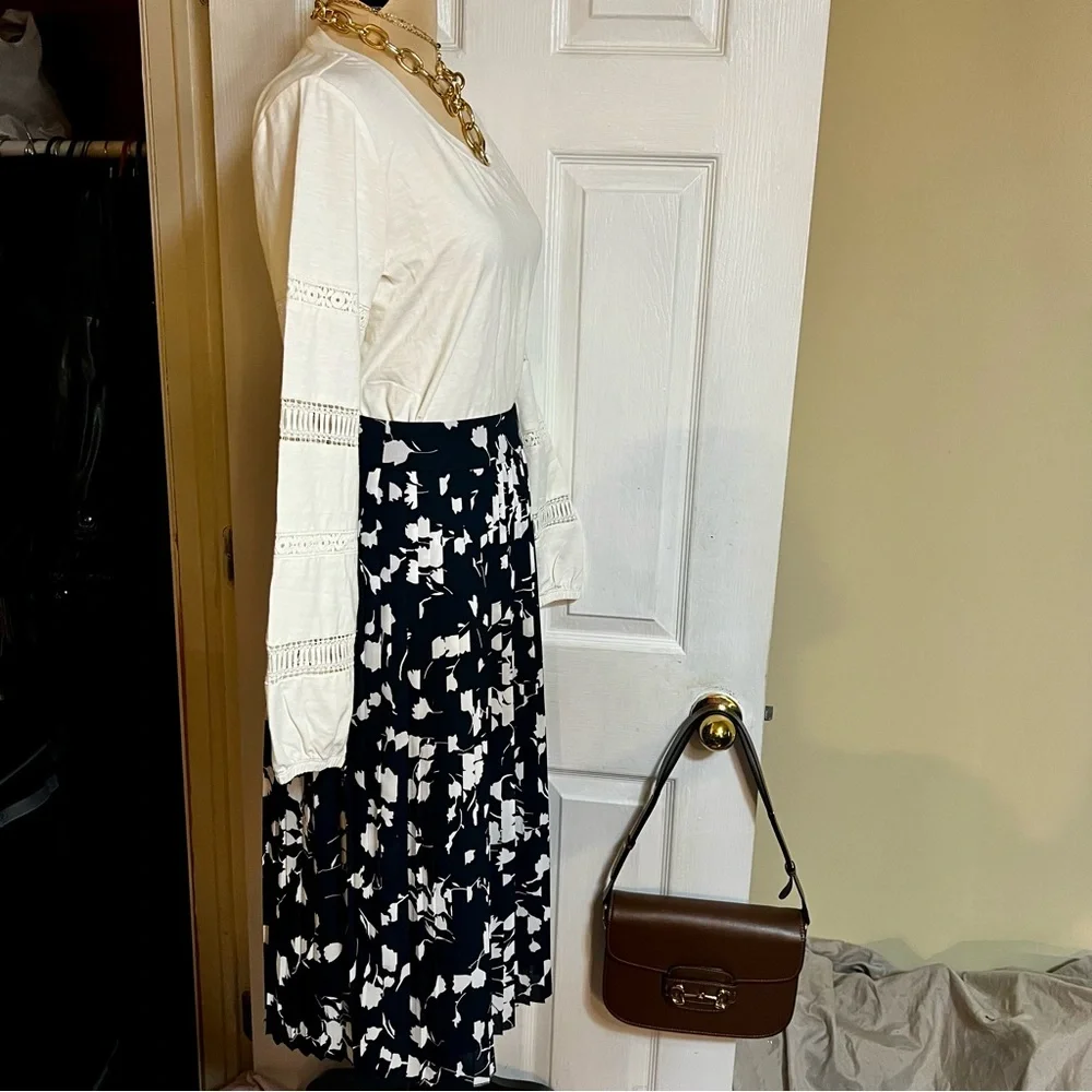 J‎ Crew Factory Women’s Navy Floral Knife Pleated Chiffon Lined Midi Skirt 2